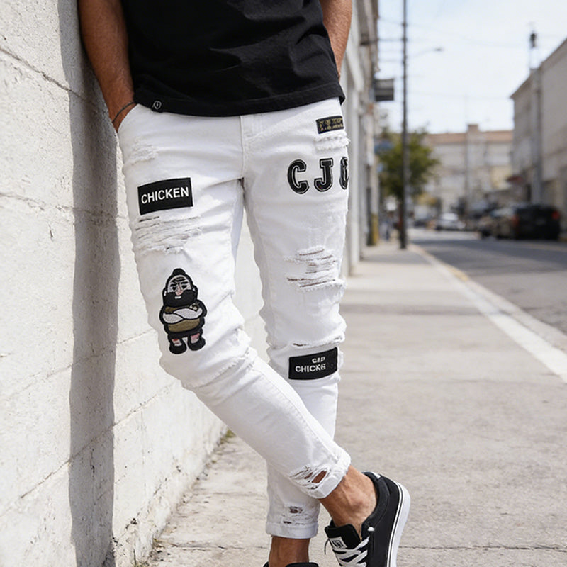 👖Men's Ripped Skinny Jeans – Edgy Patchwork & Durable Denim🎨👟