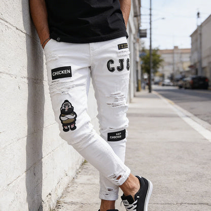 👖Men's Ripped Skinny Jeans – Edgy Patchwork & Durable Denim🎨👟