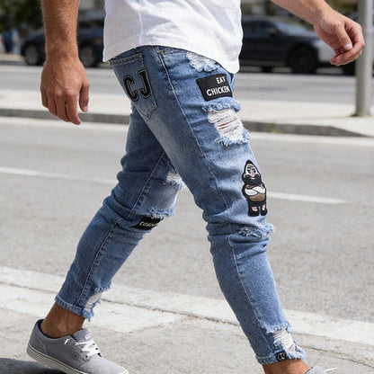👖Men's Ripped Skinny Jeans – Edgy Patchwork & Durable Denim🎨👟