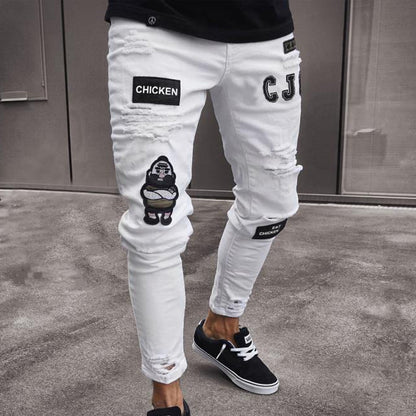 👖Men's Ripped Skinny Jeans – Edgy Patchwork & Durable Denim🎨👟