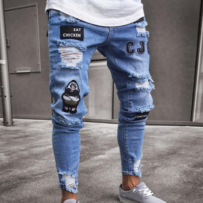 👖Men's Ripped Skinny Jeans – Edgy Patchwork & Durable Denim🎨👟