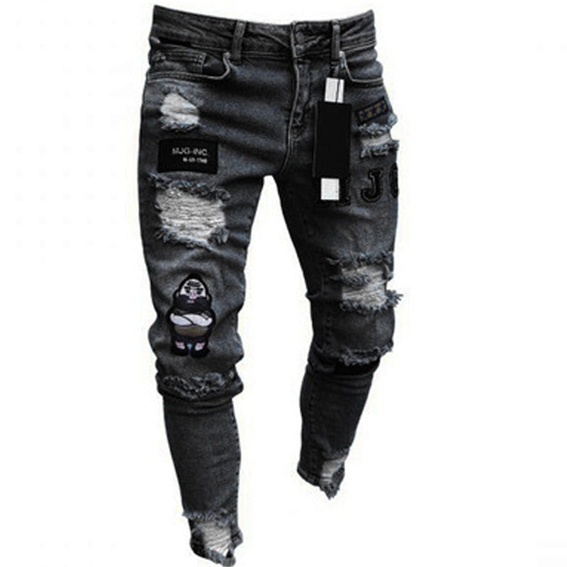 👖Men's Ripped Skinny Jeans – Edgy Patchwork & Durable Denim🎨👟