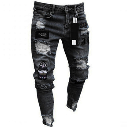 👖Men's Ripped Skinny Jeans – Edgy Patchwork & Durable Denim🎨👟
