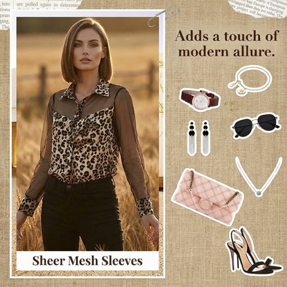 Women's Leopard Print Shirt with Contrast Mesh