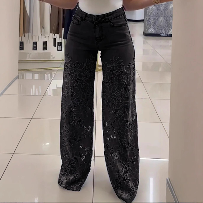 Fashion Lace Patchwork Denim Jeans