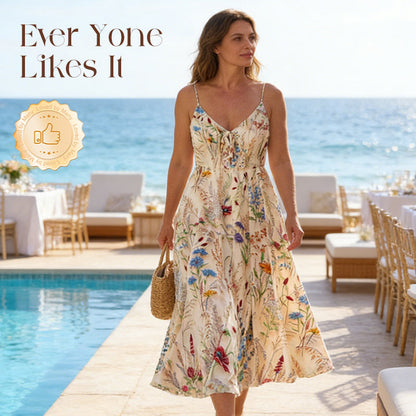 🔥Plus Size Floral Print Spaghetti Strap Midi Dress