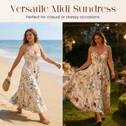 🔥Plus Size Floral Print Spaghetti Strap Midi Dress
