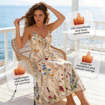 🔥Plus Size Floral Print Spaghetti Strap Midi Dress