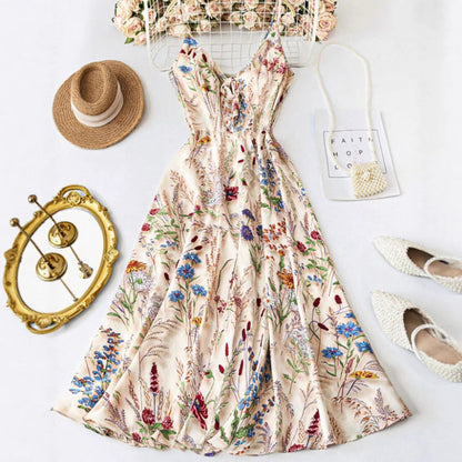 🔥Plus Size Floral Print Spaghetti Strap Midi Dress