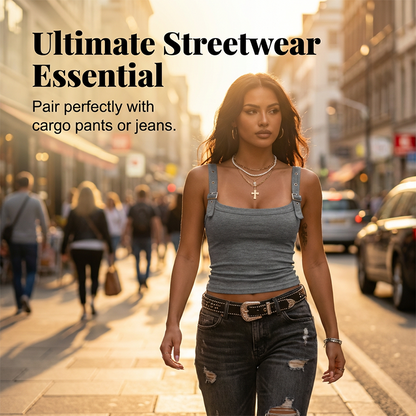 Adjustable Buckle Strap Ribbed Tank Top for Women