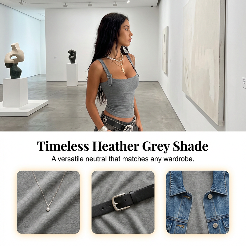Adjustable Buckle Strap Ribbed Tank Top for Women