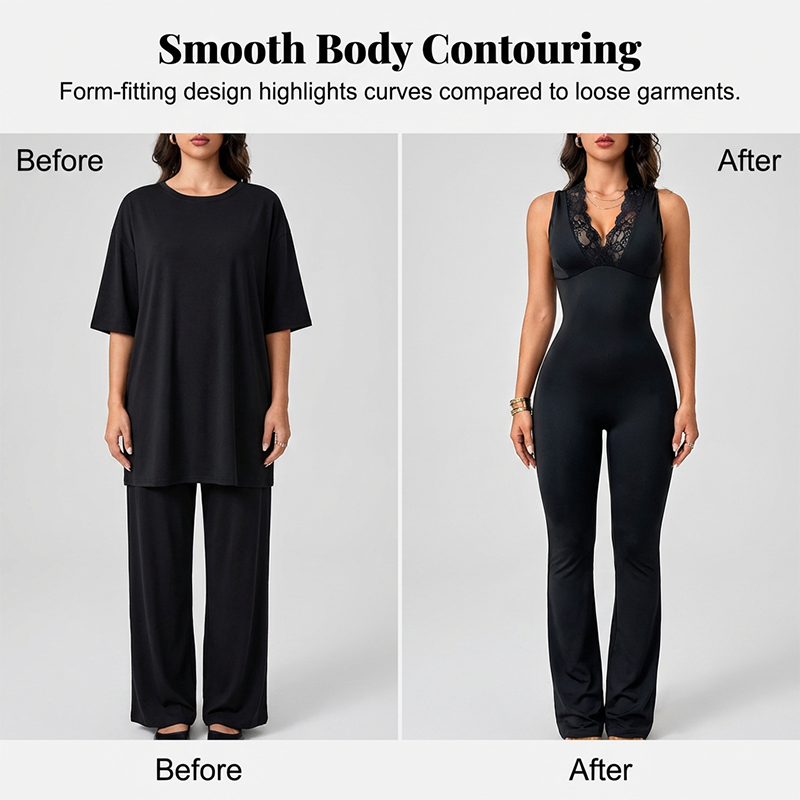 Elegant Lace V-Neck Flared Leg Jumpsuit