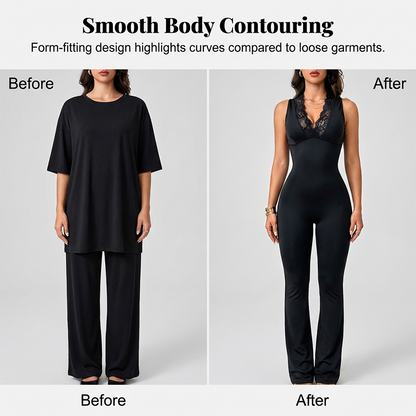 Elegant Lace V-Neck Flared Leg Jumpsuit