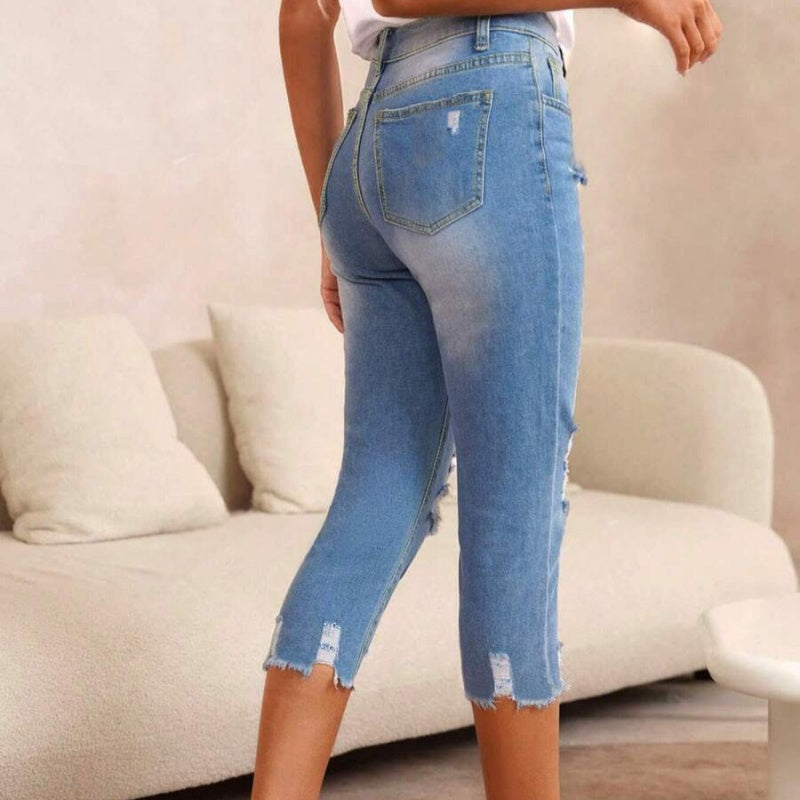 Women's Ripped Washed Raw Hem Jeans