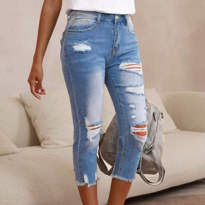 Women's Ripped Washed Raw Hem Jeans