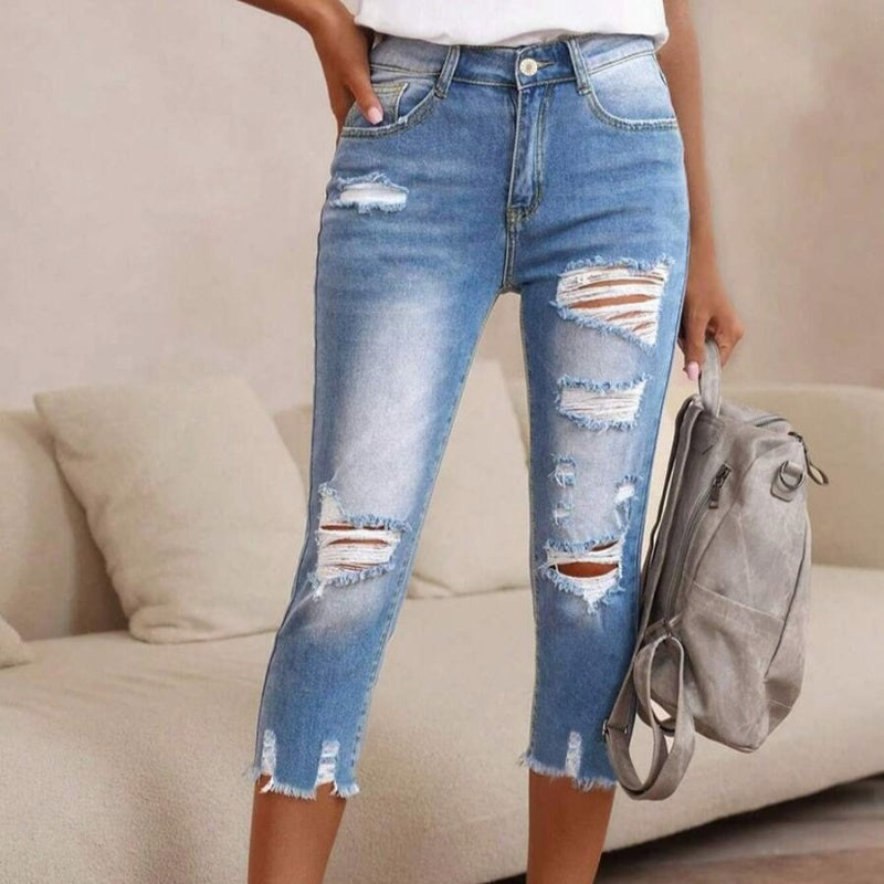 Women's Ripped Washed Raw Hem Jeans
