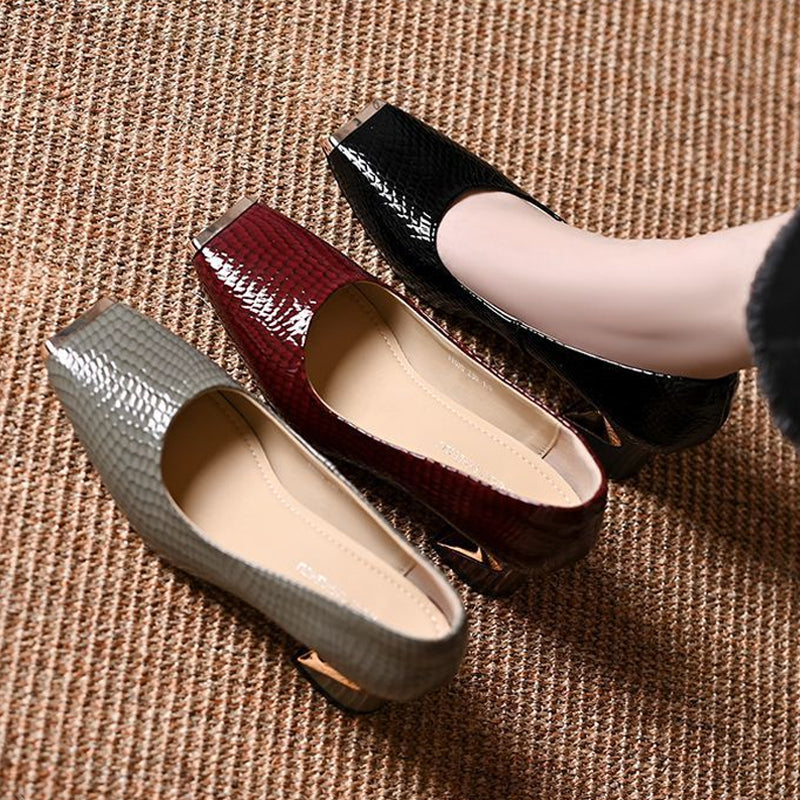 Women's Snakeskin Pattern Block Heel Pumps