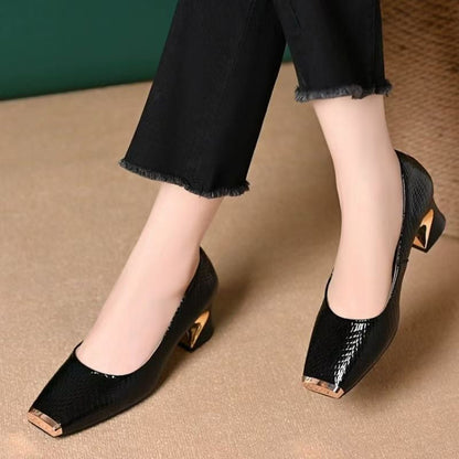Women's Snakeskin Pattern Block Heel Pumps