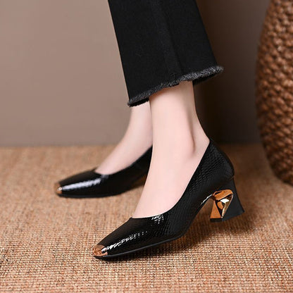 Women's Snakeskin Pattern Block Heel Pumps