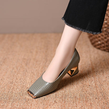 Women's Snakeskin Pattern Block Heel Pumps