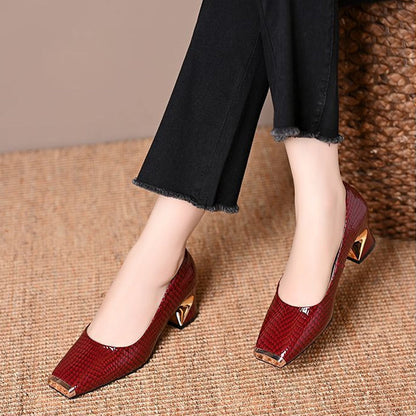 Women's Snakeskin Pattern Block Heel Pumps