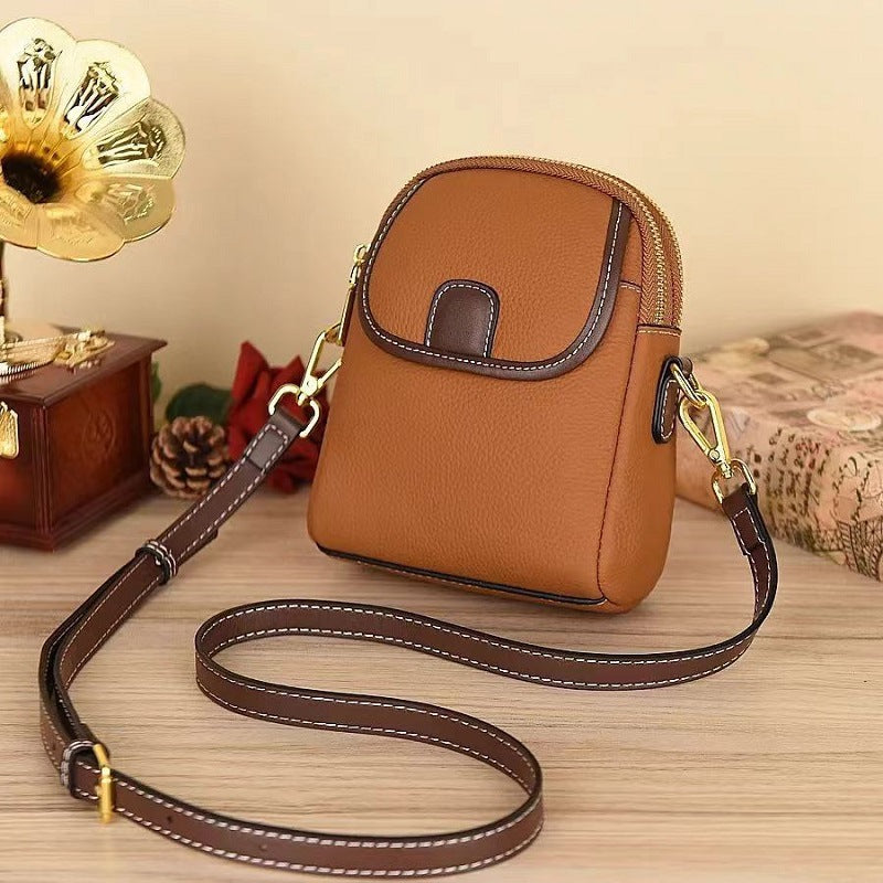 Women's Classic Crossbody Bag with Double-Layer Zipper Closure
