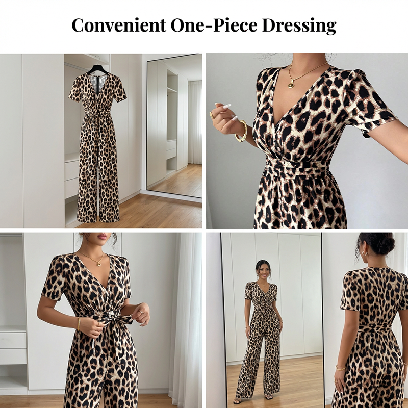 Leopard Print V-Neck Wide-Leg Jumpsuit