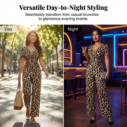 Leopard Print V-Neck Wide-Leg Jumpsuit