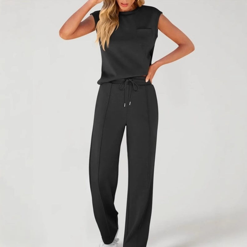 Women's Casual Sleeveless Top and Drawstring Pants 2-Piece Set