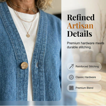 ⏰Women's Classic Button Front Denim Jacket – V-Neck, Breathable Fabric & Relaxed Fit💙