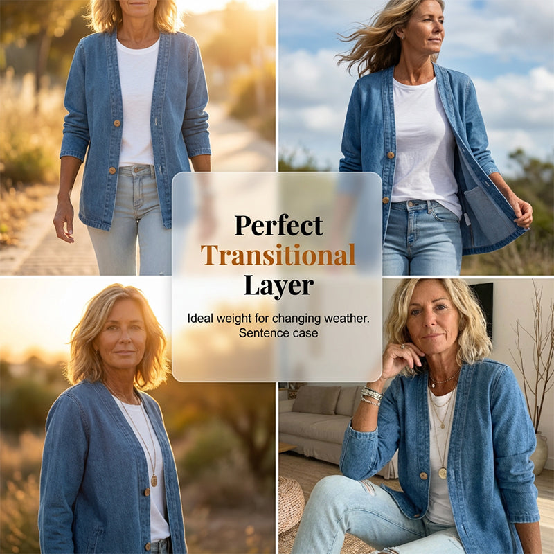 ⏰Women's Classic Button Front Denim Jacket – V-Neck, Breathable Fabric & Relaxed Fit💙
