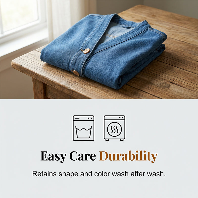 ⏰Women's Classic Button Front Denim Jacket – V-Neck, Breathable Fabric & Relaxed Fit💙