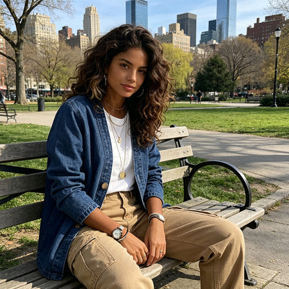 ⏰Women's Classic Button Front Denim Jacket – V-Neck, Breathable Fabric & Relaxed Fit💙