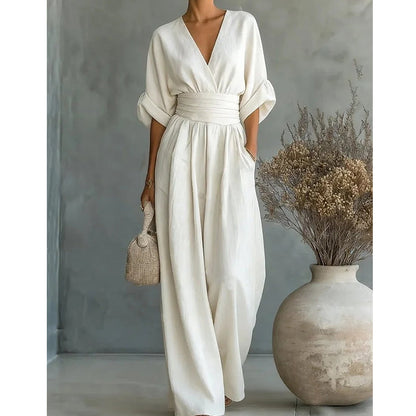 ⏰Elegant V-Neck Wide-Leg Jumpsuit