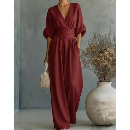 ⏰Elegant V-Neck Wide-Leg Jumpsuit