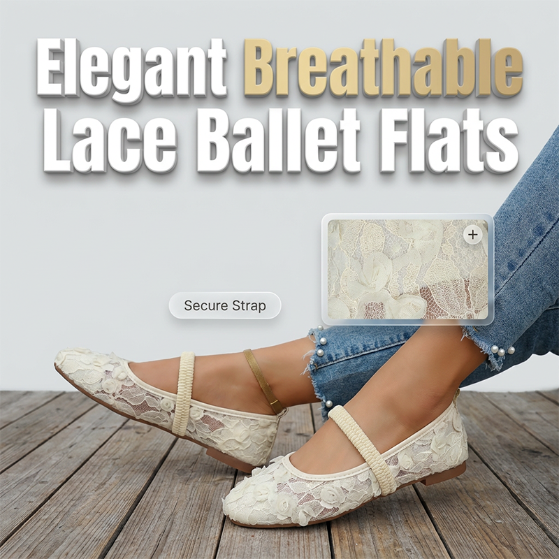 Women's Lace Breathable Square-Toe Ballet Flats