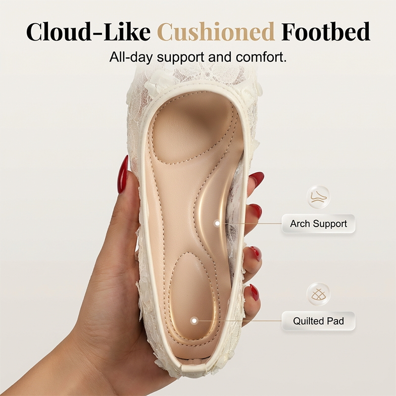 Women's Lace Breathable Square-Toe Ballet Flats