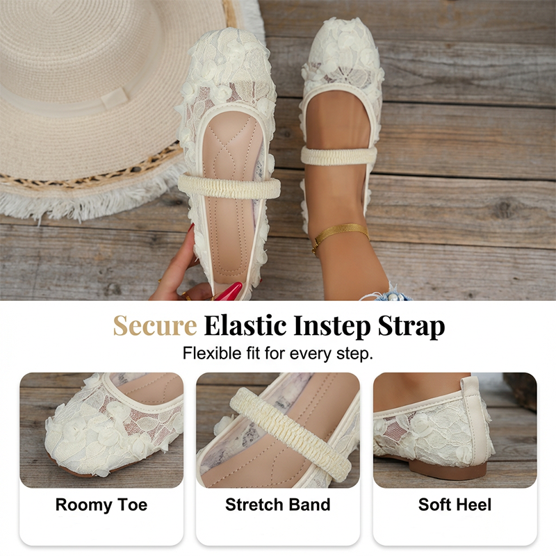 Women's Lace Breathable Square-Toe Ballet Flats