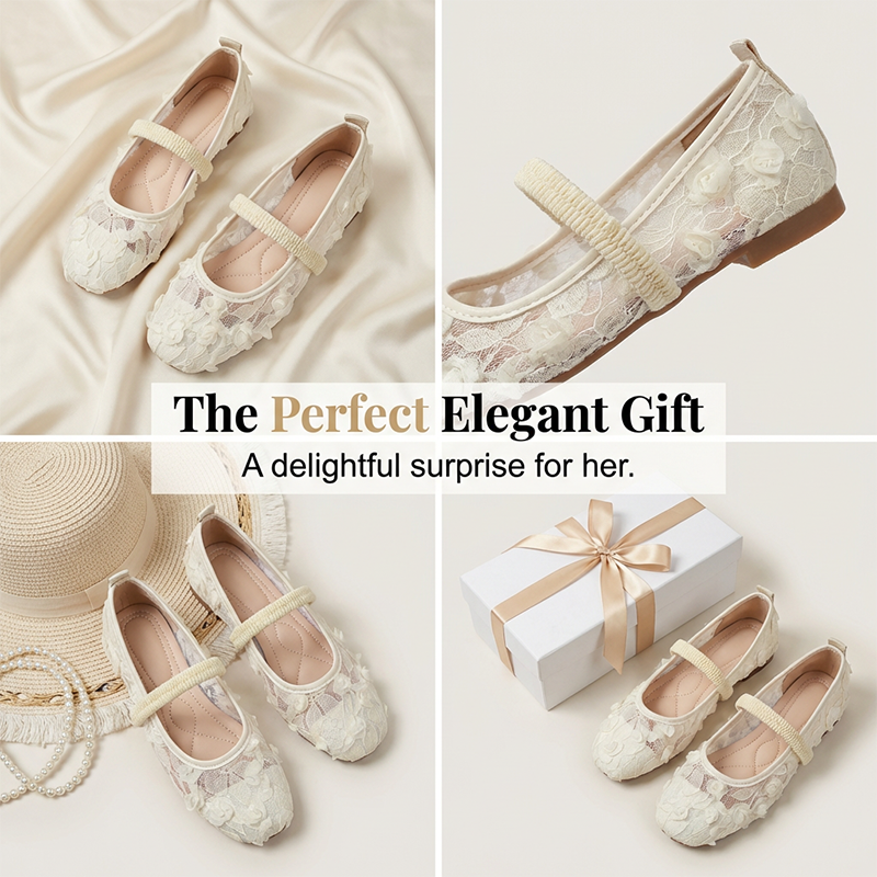 Women's Lace Breathable Square-Toe Ballet Flats