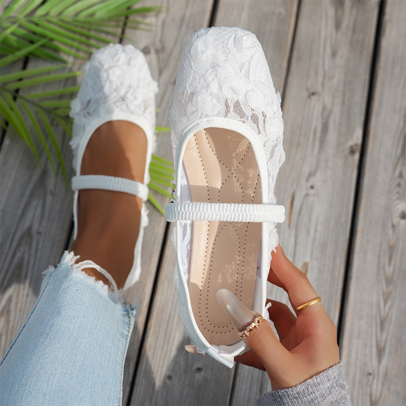 Women's Lace Breathable Square-Toe Ballet Flats
