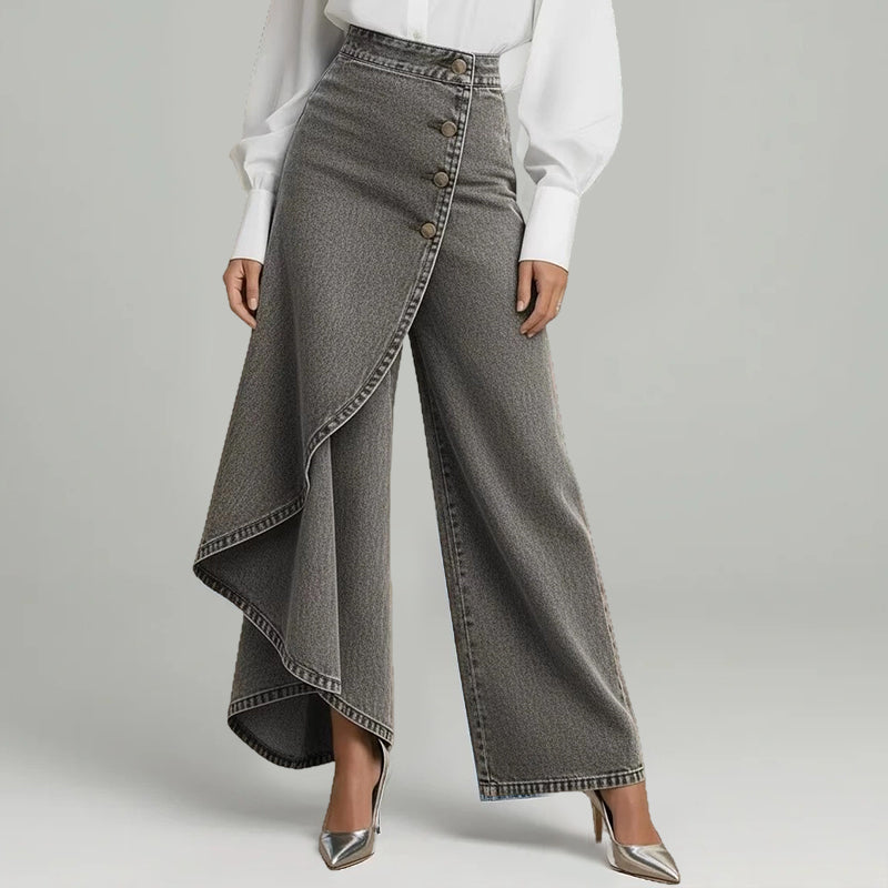 Asymmetrical Wrap Denim Skirt Pants
