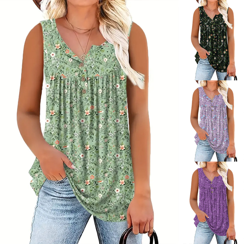 🥳SUMMER HOT SALE🥳💞50K+ SOLD!💥50% OFF! 🔥Women's Printed Button Sleeveless Top – Chic Print, Breathable & Lightweight ✨