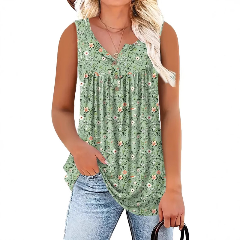 🥳SUMMER HOT SALE🥳💞50K+ SOLD!💥50% OFF! 🔥Women's Printed Button Sleeveless Top – Chic Print, Breathable & Lightweight ✨