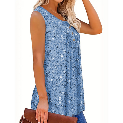 🥳SUMMER HOT SALE🥳💞50K+ SOLD!💥50% OFF! 🔥Women's Printed Button Sleeveless Top – Chic Print, Breathable & Lightweight ✨
