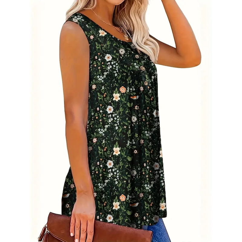🥳SUMMER HOT SALE🥳💞50K+ SOLD!💥50% OFF! 🔥Women's Printed Button Sleeveless Top – Chic Print, Breathable & Lightweight ✨