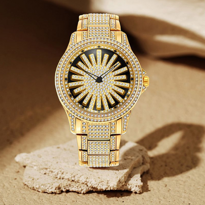 🔥Men's Iced-Out Watch with Rotating Dial – Sparkling Crystals, Precise Quartz & Butterfly Clasp✨