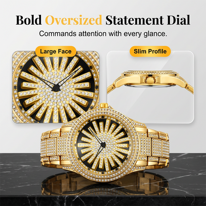 🔥Men's Iced-Out Watch with Rotating Dial – Sparkling Crystals, Precise Quartz & Butterfly Clasp✨
