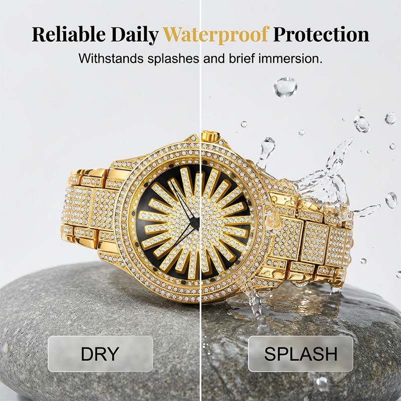 🔥Men's Iced-Out Watch with Rotating Dial – Sparkling Crystals, Precise Quartz & Butterfly Clasp✨