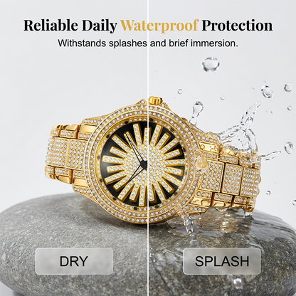 🔥Men's Iced-Out Watch with Rotating Dial – Sparkling Crystals, Precise Quartz & Butterfly Clasp✨