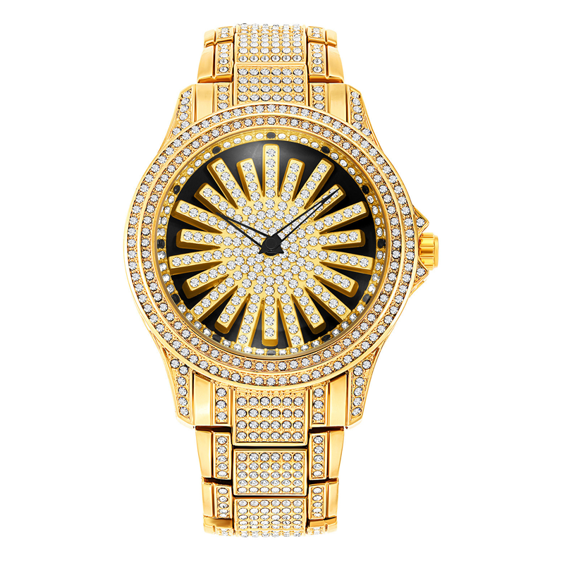 🔥Men's Iced-Out Watch with Rotating Dial – Sparkling Crystals, Precise Quartz & Butterfly Clasp✨